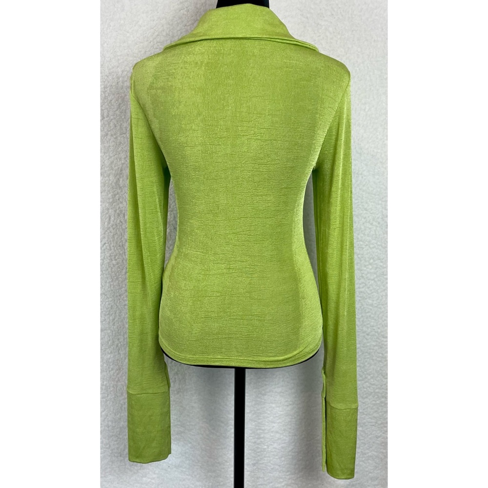 COMMENSE • Lime Green Exaggerated Long Sleeve Collared Button-Down Shirt, S - Picture 10 of 16